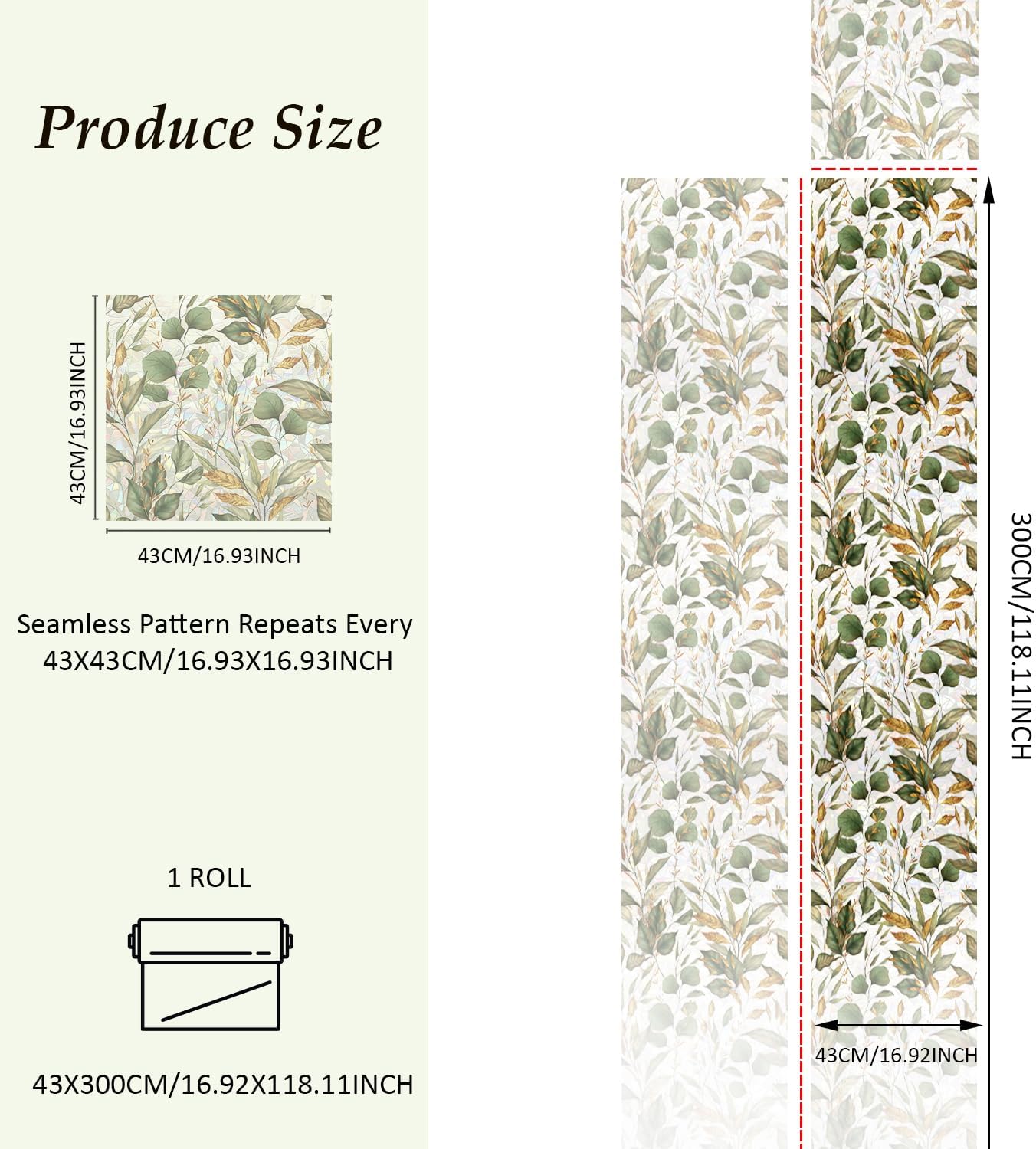 Rainbow Window Privacy Film with Tools, 3D Stained Glass Window Film, Spring & Autumn Leaves, 16.93" x 118.11"(43X300CM)