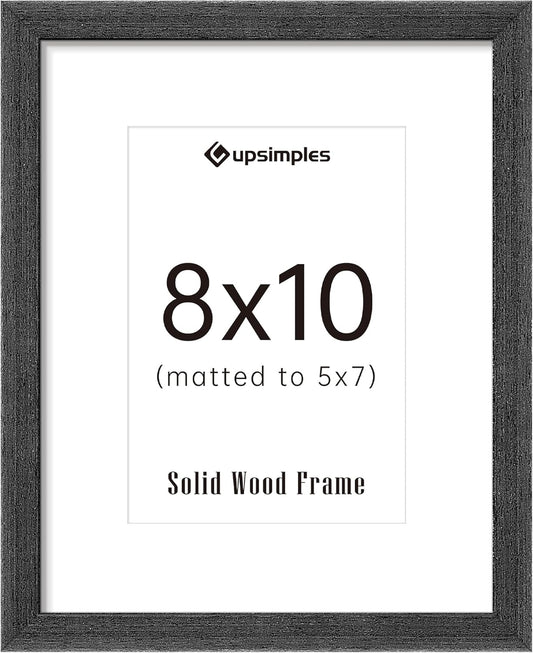 upsimples 8x10 Picture Frame, Natural Solid Wooden Picture Frames, Display 5x7 with Mat or 8 x 10 Without Mat, Wall or Tabletop, 1 Pack, Black