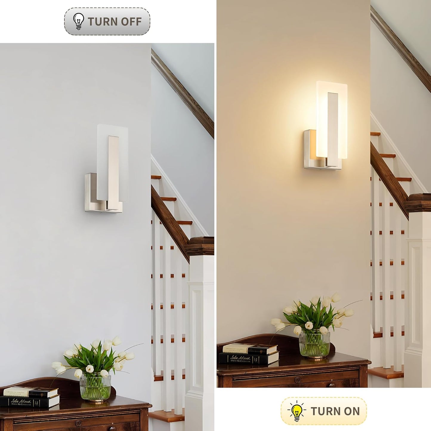 Joosenhouse Modern LED Wall Sconce Set of 2, Hardwired 3000K Warm White Light Wall Lights, 7W Up and Down Wall Mount Light, 9.76 inch Brushed Nickel Indoor Wall Sconce Wall Lighting