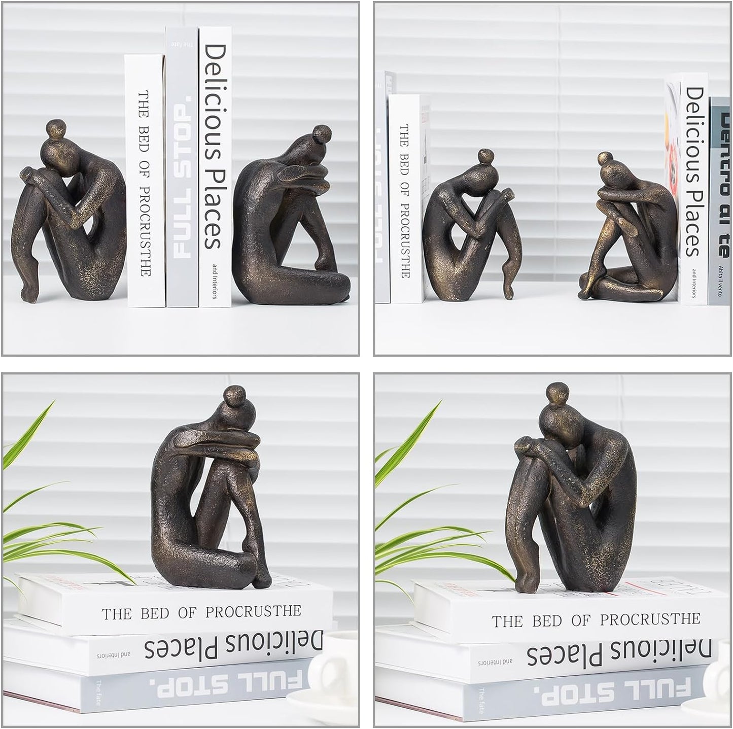 Lukitas Unique Decorative Girl Thinker Bookends, Non-Slip Book Holder, Home Office Bookshelf Decor, Creative Desktop Ornaments for Study Room Hotel Shelves, Resin, 1Pair/2Piece 6.5''