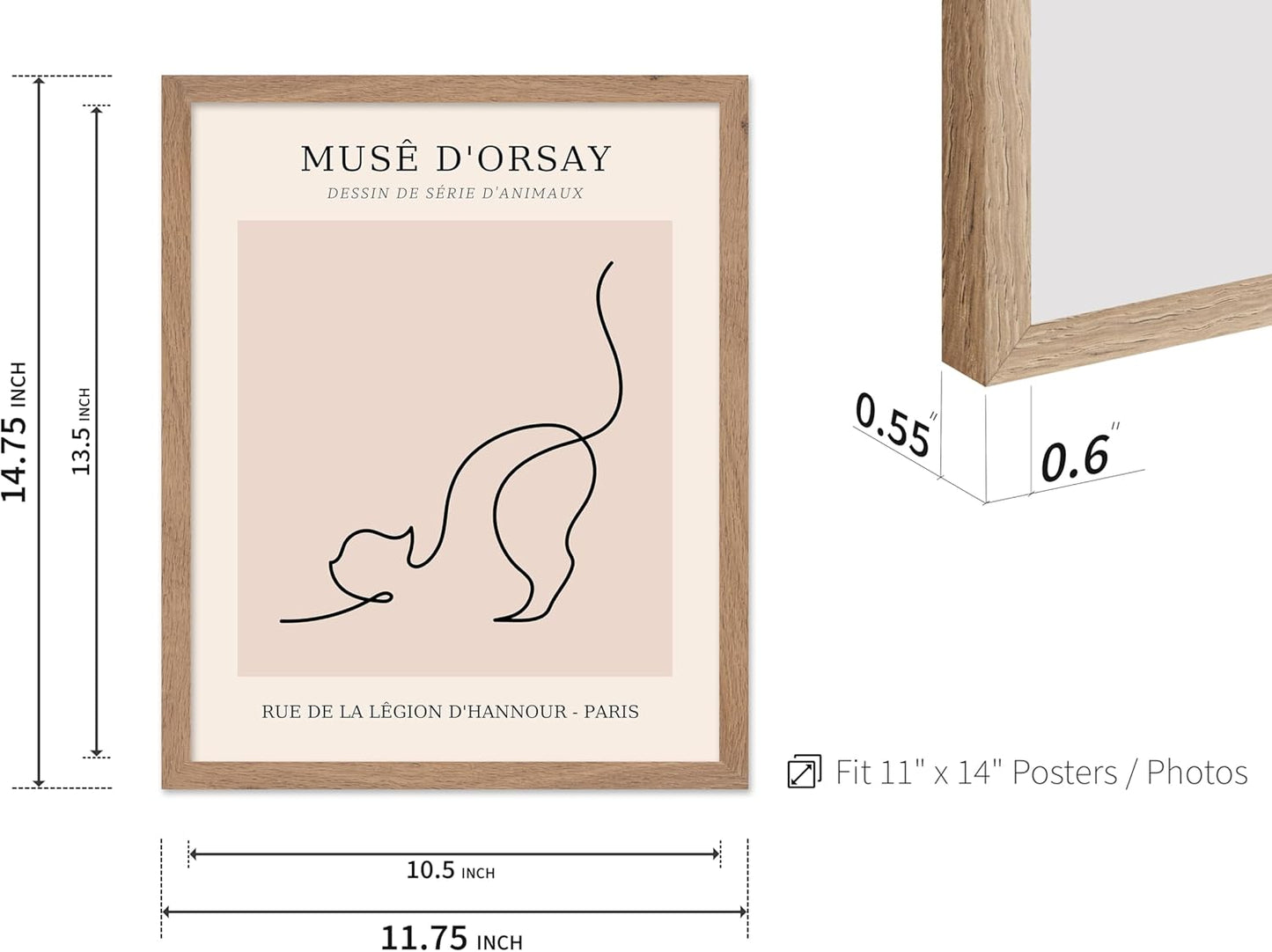 Poster Master Vintage Poster - Retro One Line Cat Drawing Print - Cat Art - Minimal Gift for Men, Women, Animal Lover - Abstract Wall Decor for Home, Office, Bedroom, 11x14 Beige Framed