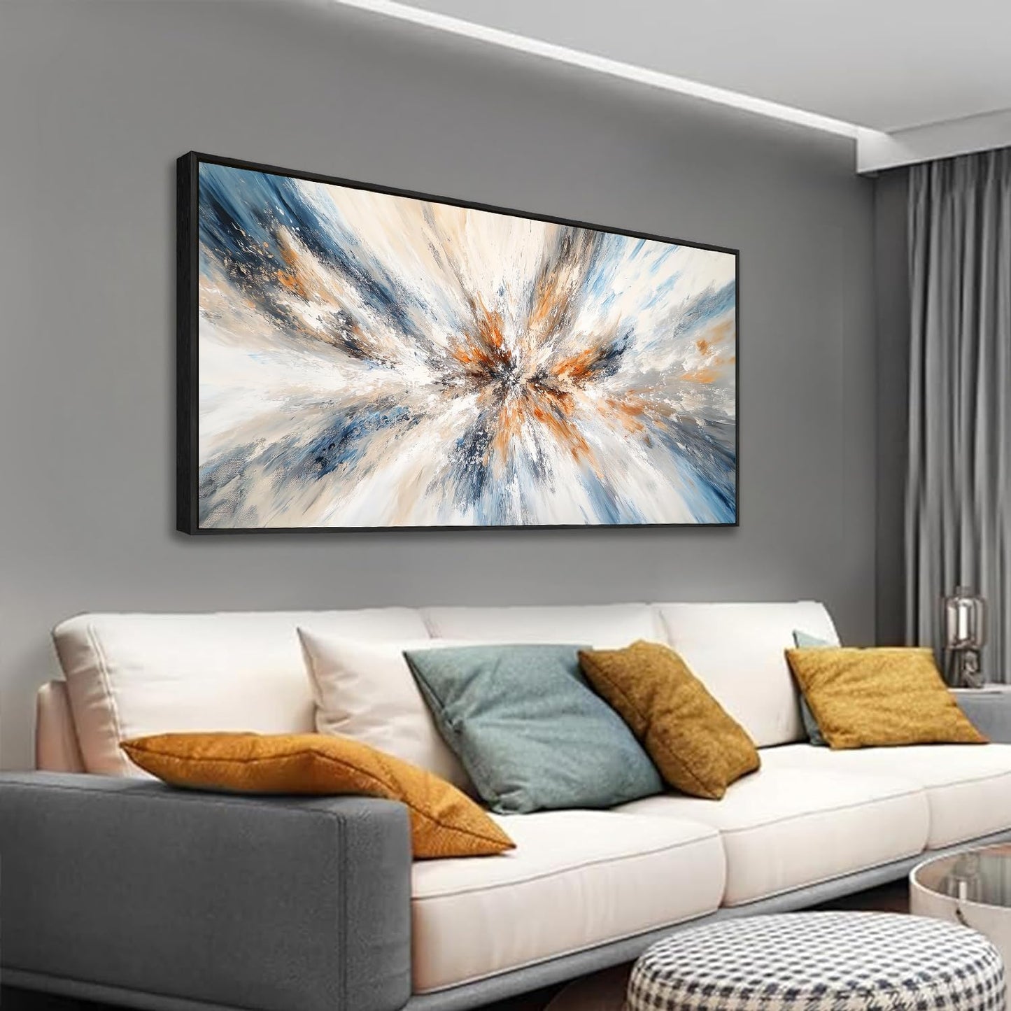 Abstract Painting Wall Art Large Framed Canvas Prints 30" x 58" Blue and Orange Abstract Modern Minimalist Living Room Decor for Bedroom Office Wall Décor