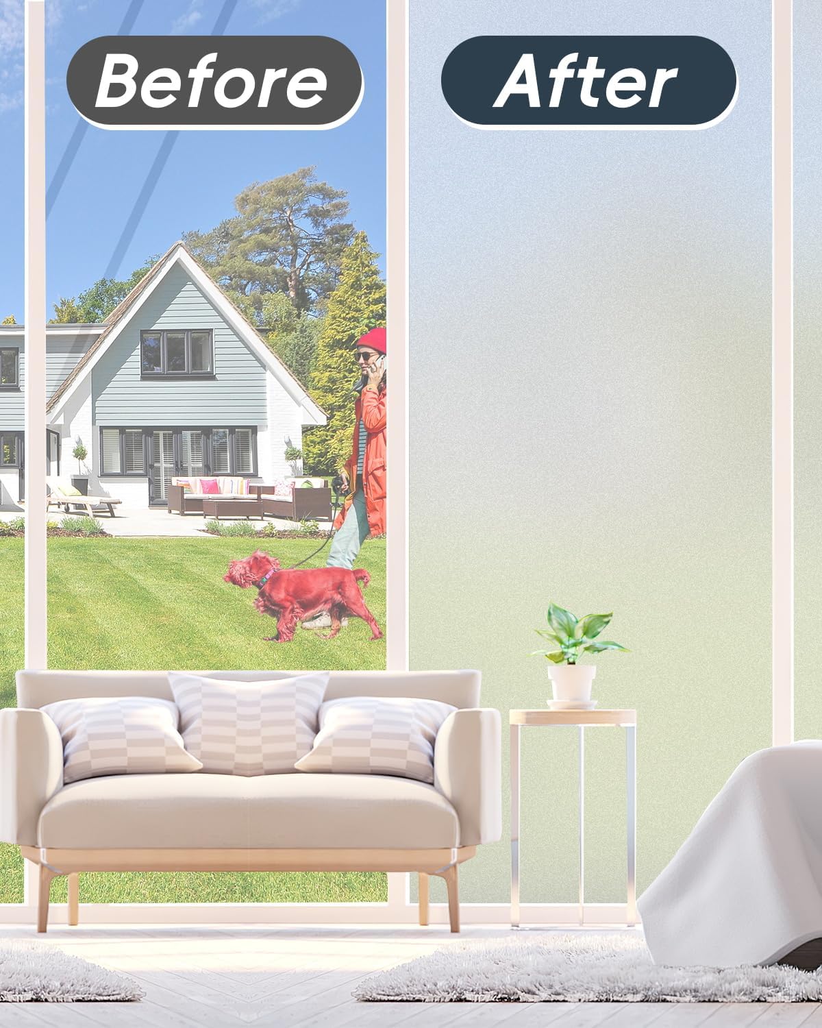 Frosted Glass Window Privacy Film Decorative with Tools, 2 Way Frosting Privacy Film for Home, Static Cling Tint for Home Anti-UV, Covering Clings 35.4" by 78.74"