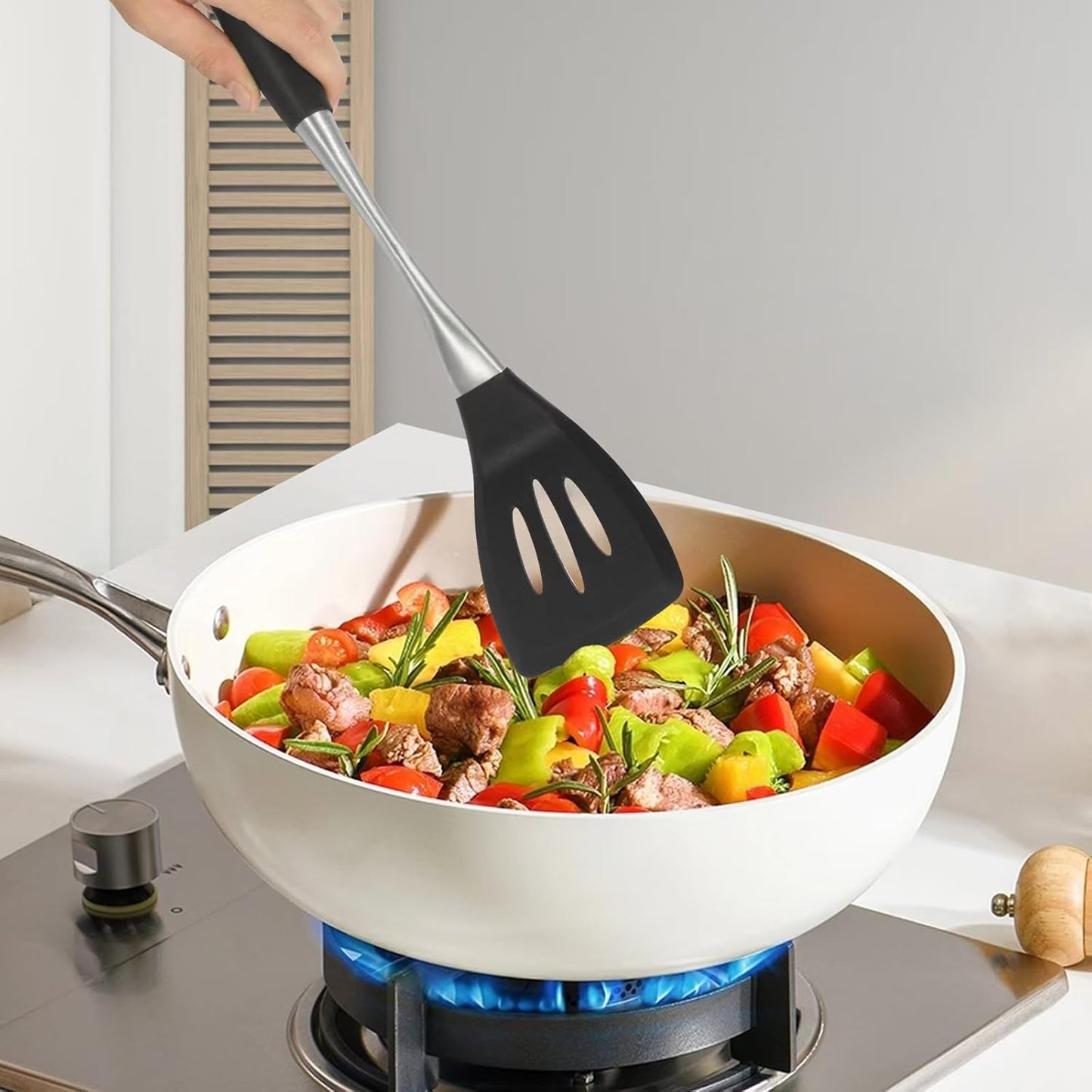 Premium Black Silicone Cooking Utensils Set - Non-Toxic, Heat Resistant& Non-Stick Kitchen Utensils Set with Spatula, Spoon, Whisk, Tongs, BPA Free, Dishwasher Safe, Black