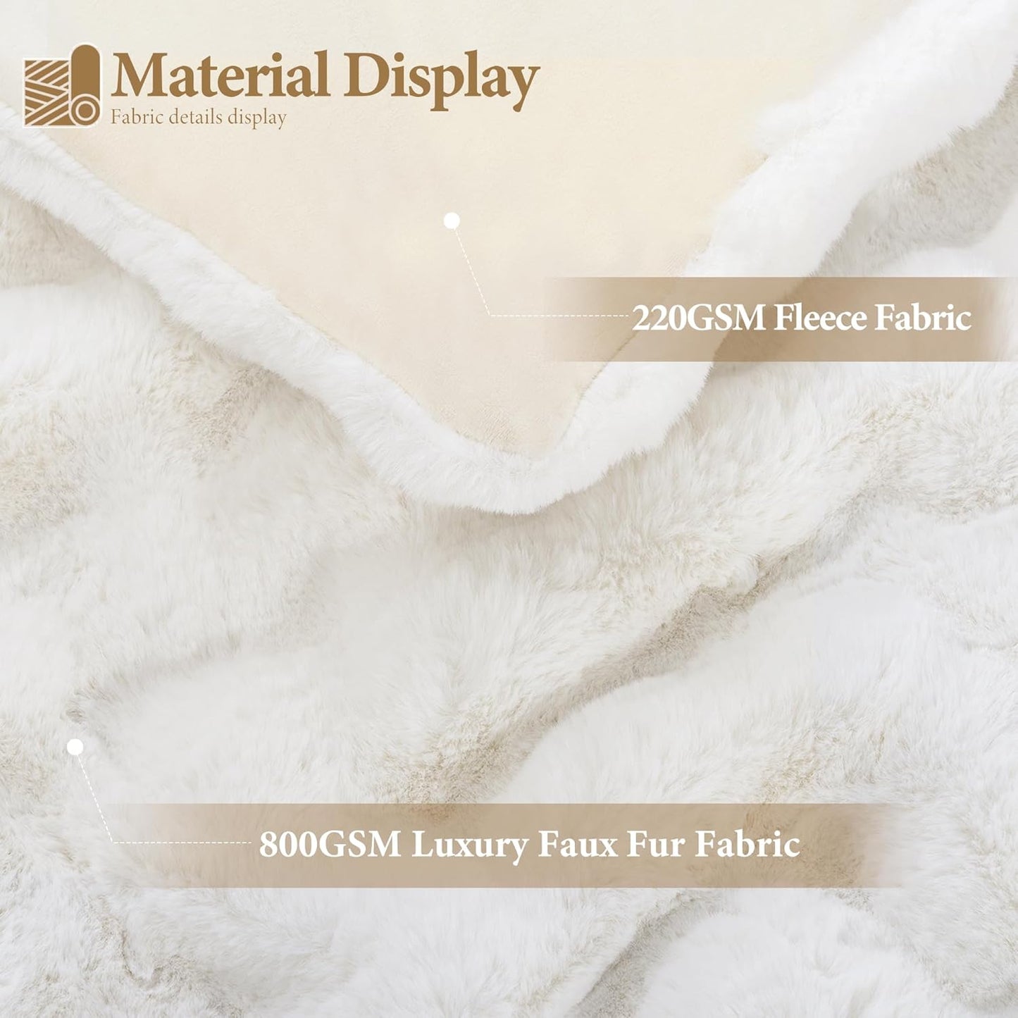 Touchat Luxury 1000GSM Faux Rabbit Fur Throw Blanket, Super Heavy Warm Cozy Blankets for Couch Bed Sofa, Bubble Plush Fuzzy Elegant Soft Reversible Mink Blanket for Living Room Bedroom, Cream White