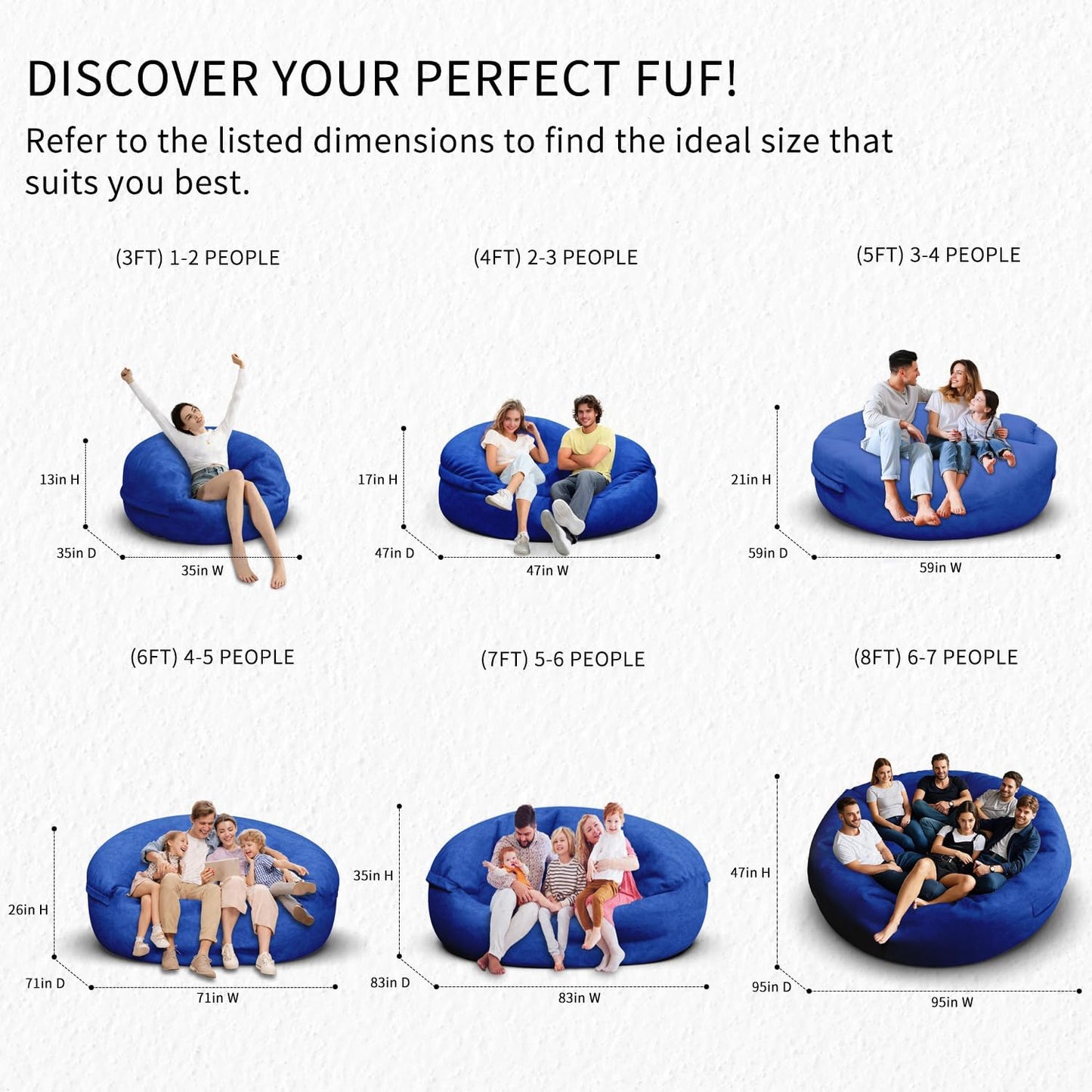 Bean Bag Chair for Adults 6FT,Soft Removable Cover for Teens/Girls Bedroom,Fluffy Giant Round Floor Beanbag Lounger Chairs (No Filler,Sapphire)