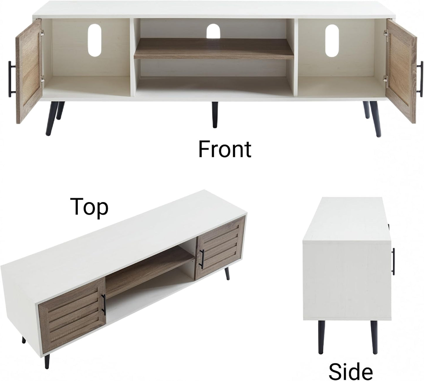 Mid Century Wooden TV Stand with Open Shelf and 2 Storage Cabinets for TVs up to 65 Inches,White Walnut Modern Entertainment Center TV Console for Living Room,Bedroom.