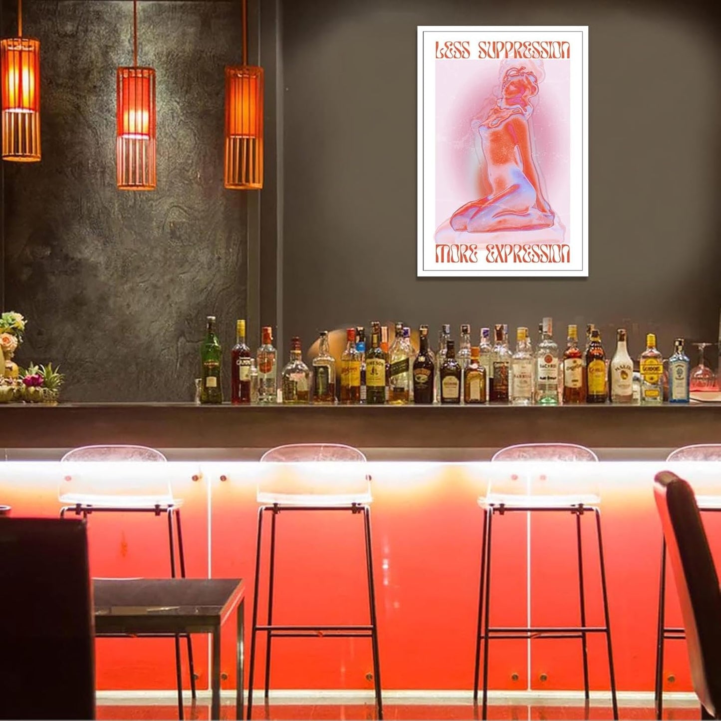 Spiritual Affirmation Art Poster Pink Woman Canvas Wall Art Aesthetic Pictures Sexy Woman Prints Painting Trendy Gradient Aesthetic Wall Decor Living Room Bedroom 12x16in Unframed