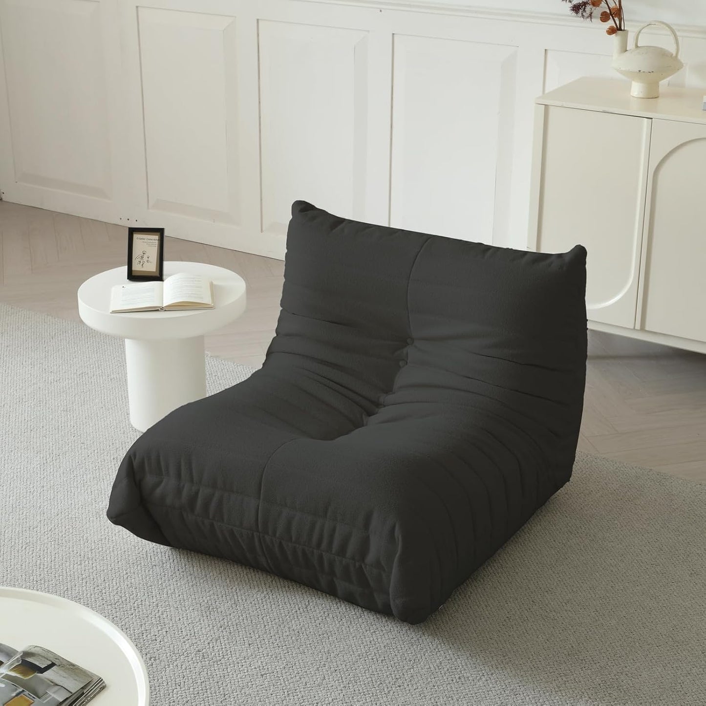 Luxury Sofa Couch Chair, Lazy Floor Seating, Fireside Bean Bag Chair, Ergonomic Tatami Sofa Lounger for Living Room, Bedroom, Office, Single Seat, Black