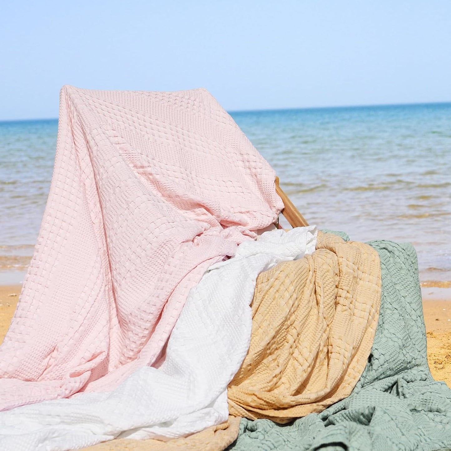 PHF Cooling Waffle Blanket Twin Size, Lightweight 60% Rayon Derived from Bamboo & 40% Cotton Breathable Blanket for Hot Sleepers, Soft and Luxury for Bed Couch and Sofa, 66"x90", Sage Green