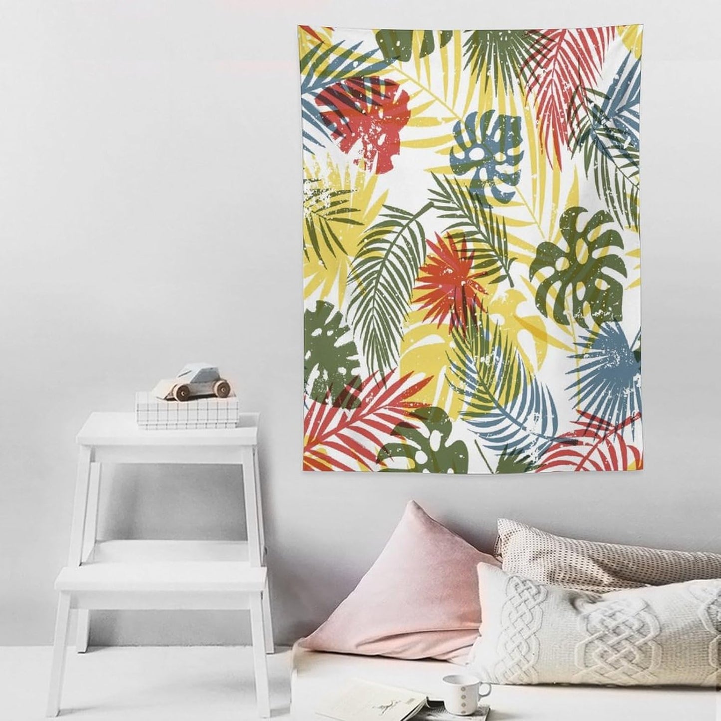 ICMOLYYENLO Boho Green Leaves Tapestry, Mid Century Abstract Tropical Palm Leaves Modern Minimalist Geometric Wall Hanging, Neutral Home Decor Art for Living Room Bedroom Dorm 40x60 Inch
