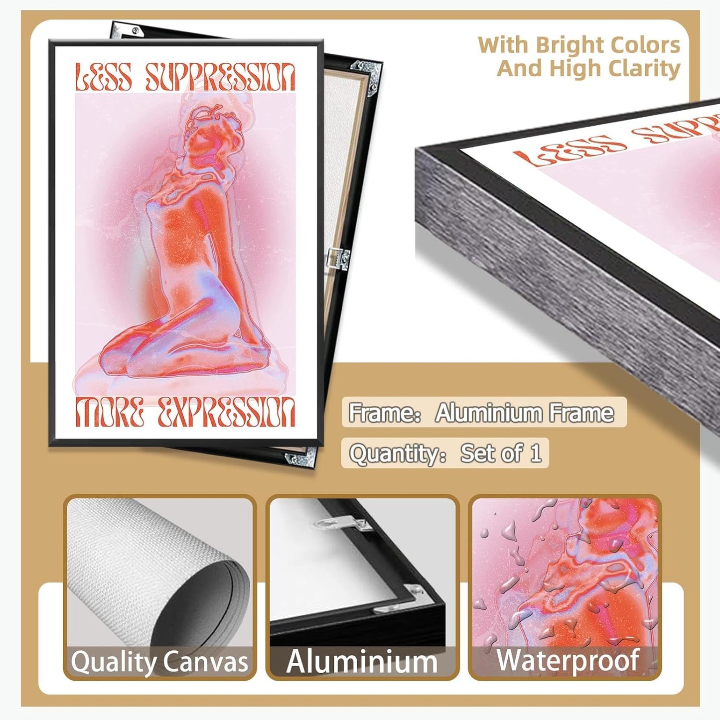 Spiritual Affirmation Art Poster Pink Woman Canvas Wall Art Aesthetic Pictures Sexy Woman Prints Painting Trendy Gradient Aesthetic Wall Decor Living Room Bedroom 12x16in Framed