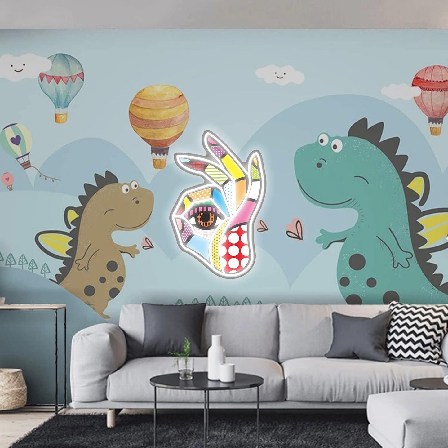 POP LED Neon Sign, Battery & USB Operated - Okay Neon Sign Wall Decor, Hands Off Home, Bedroom Decoration