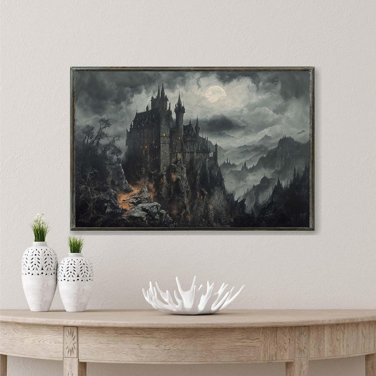 JFHCQJPK Vintage Castle Poster Dark Academy Victorian Gothic Castle Wall Art Poster Moody Mystical Art Print Suitable for Home Living Room Bedroom12x16in Metal blackFramed