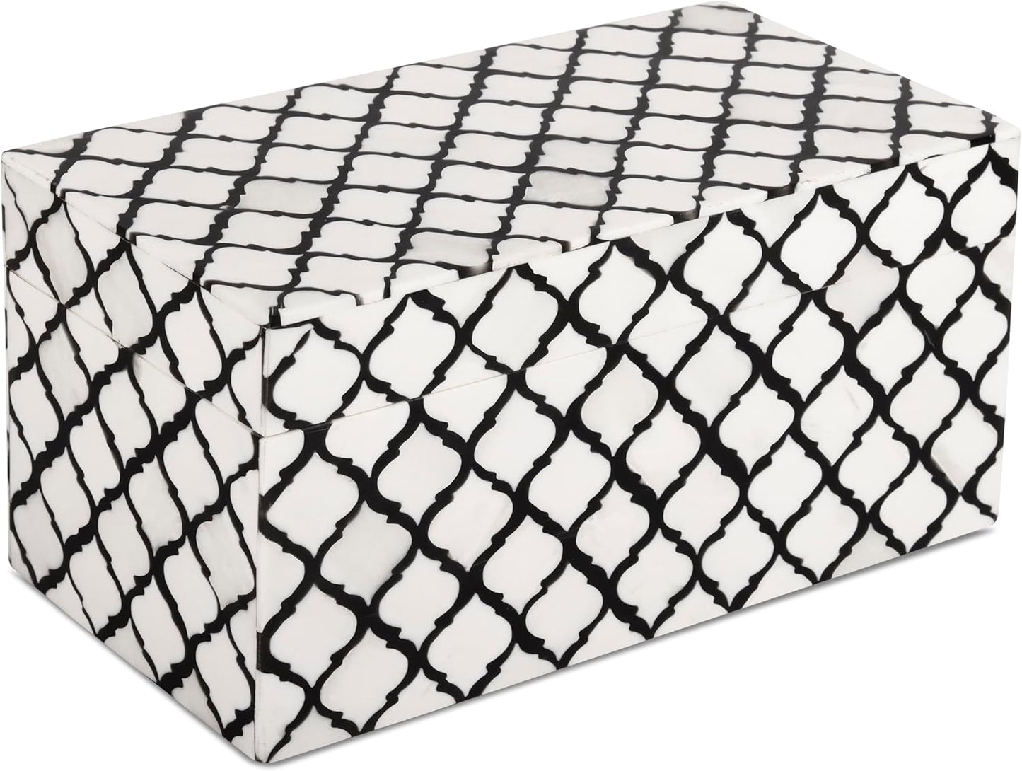 Handicrafts Home Handmade Moroccan Pattern Inspired Decorative Box - Large Storage Organizer for Neck Chains, Watches, Memory Keepsakes - Boho Style Treasure Box, Multipurpose Gift - B&w, 10x5x5