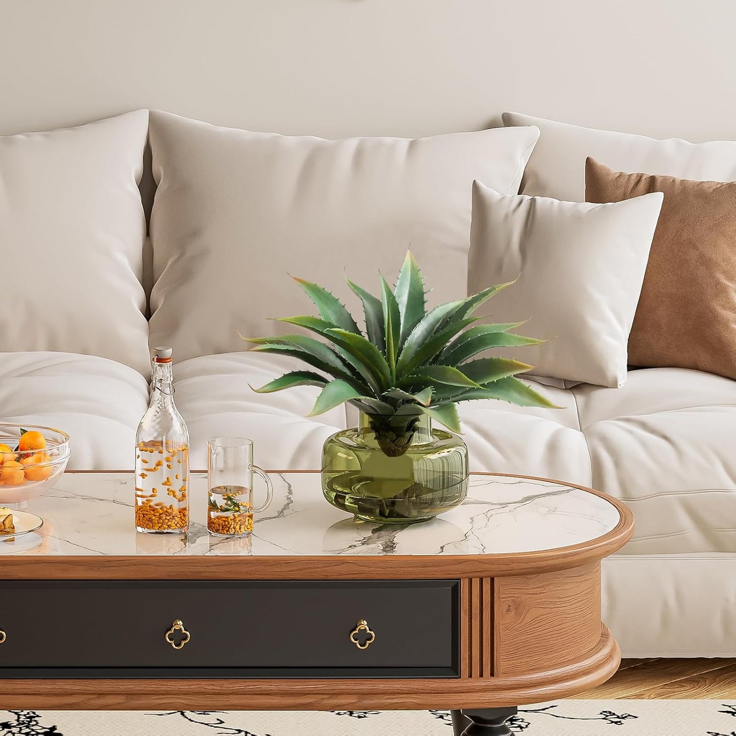 JUSTOYOU Large 12.5" Artificial Succulents Aloe Plants Real Touch Fake Flowers Unpotted for Home Wedding Festival Arrangement (4, Green)