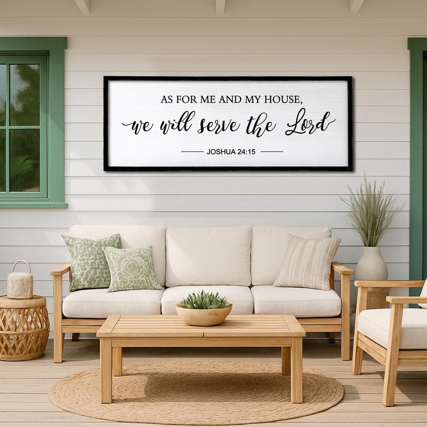 As for Me and My House We Will Serve the Lord Wall Decor - 40" x 15" Large Rustic Family Living Room Wood Framed Home Sign Joshua 24 15 Christian Bible Verse Plaque Hanging Wall Art(Black)