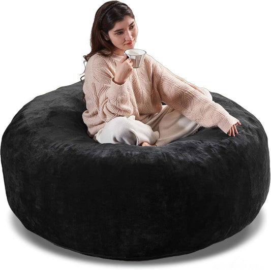 4FT Large Bean Bag Chairs,Big Adult Size Memory Foam Beanbags with Filler Included,Machine Washable Corduroy Cover,Ultra Soft Plush Gaming Bing Bag Puff Chair for Dorm, Living Room & Bedroom (Black)