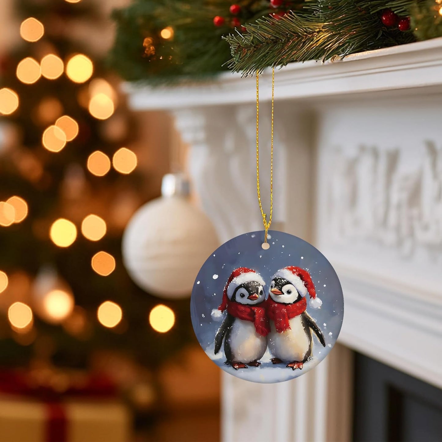 Penguin Christmas Ceramic Ornament Gifts, Winter Christmas Penguins Decorative Hanging Ornaments for Xmas Tree Holiday Party Decoration, Winter Penguin Xmas Tree Decorations