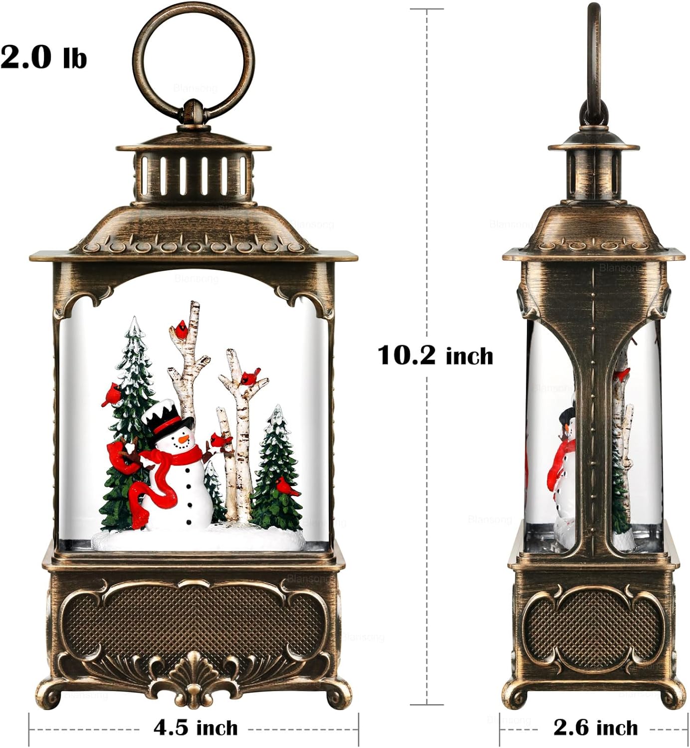 Snowman Snow Globe Lantern Christmas Decorations Gifts Auto Snowfall Glitter Music Collection Snowman Cardinal Birch Forest with 6H Timer USB/Battery Powered 10.2 inch