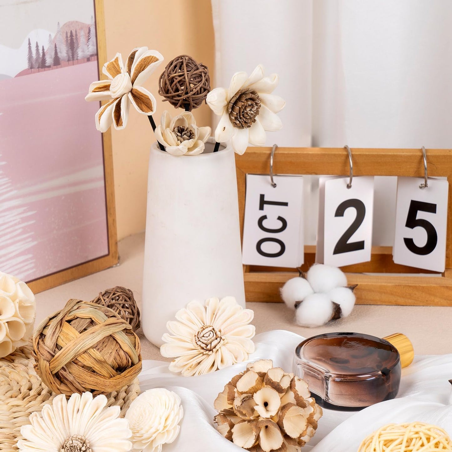 36Pcs Vintage Decorative Balls for Potpourri Bowl Filler, Bowl Filler for Table Centerpiece Home Decor, Woven Rattan Wicker Balls, Rattan Wicker Orbs Fillers for Vase Jar Dough Bowl