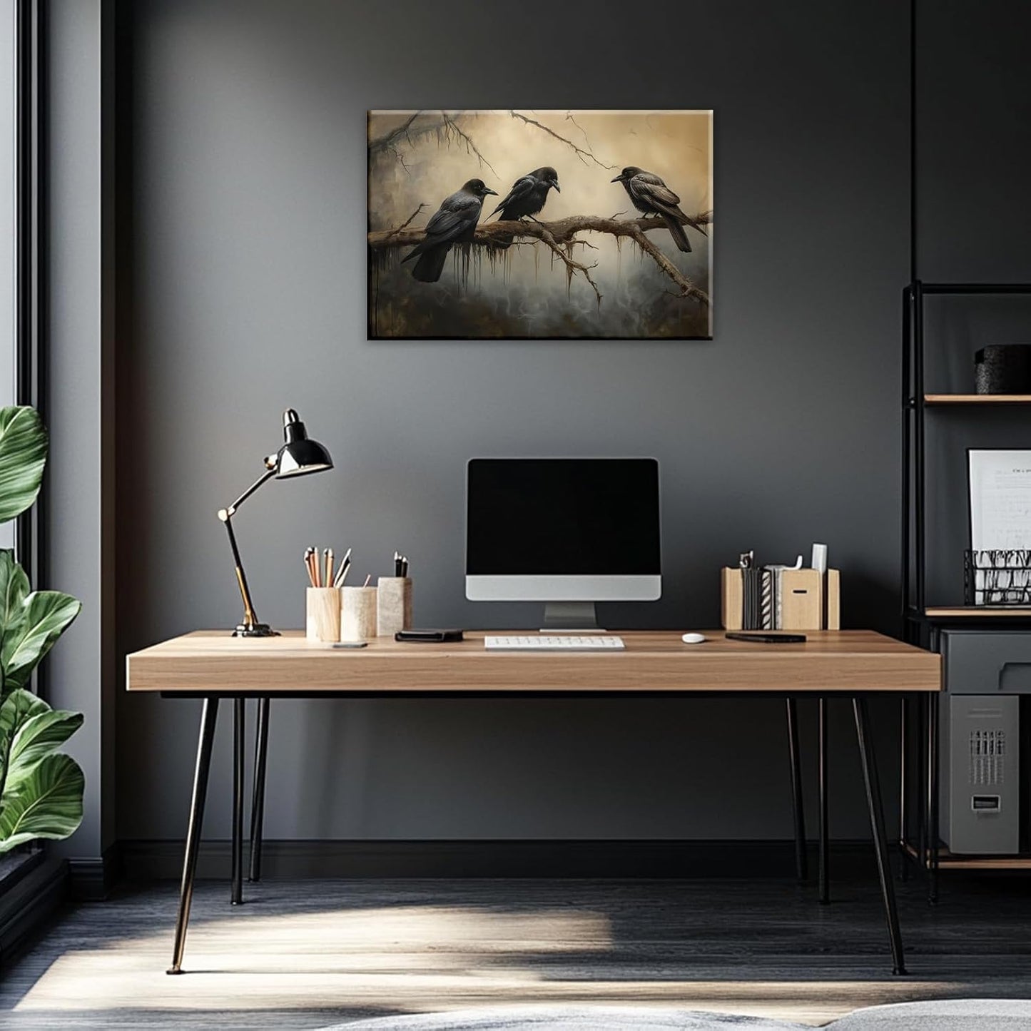 OAAPITI Halloween Decor Vintage Crow Wall Art Retro Art Poster Creepy Raven Picture Print Horrid Cemetery Painting Artwork Home Wall Decor(Artwork-4,20"x30")