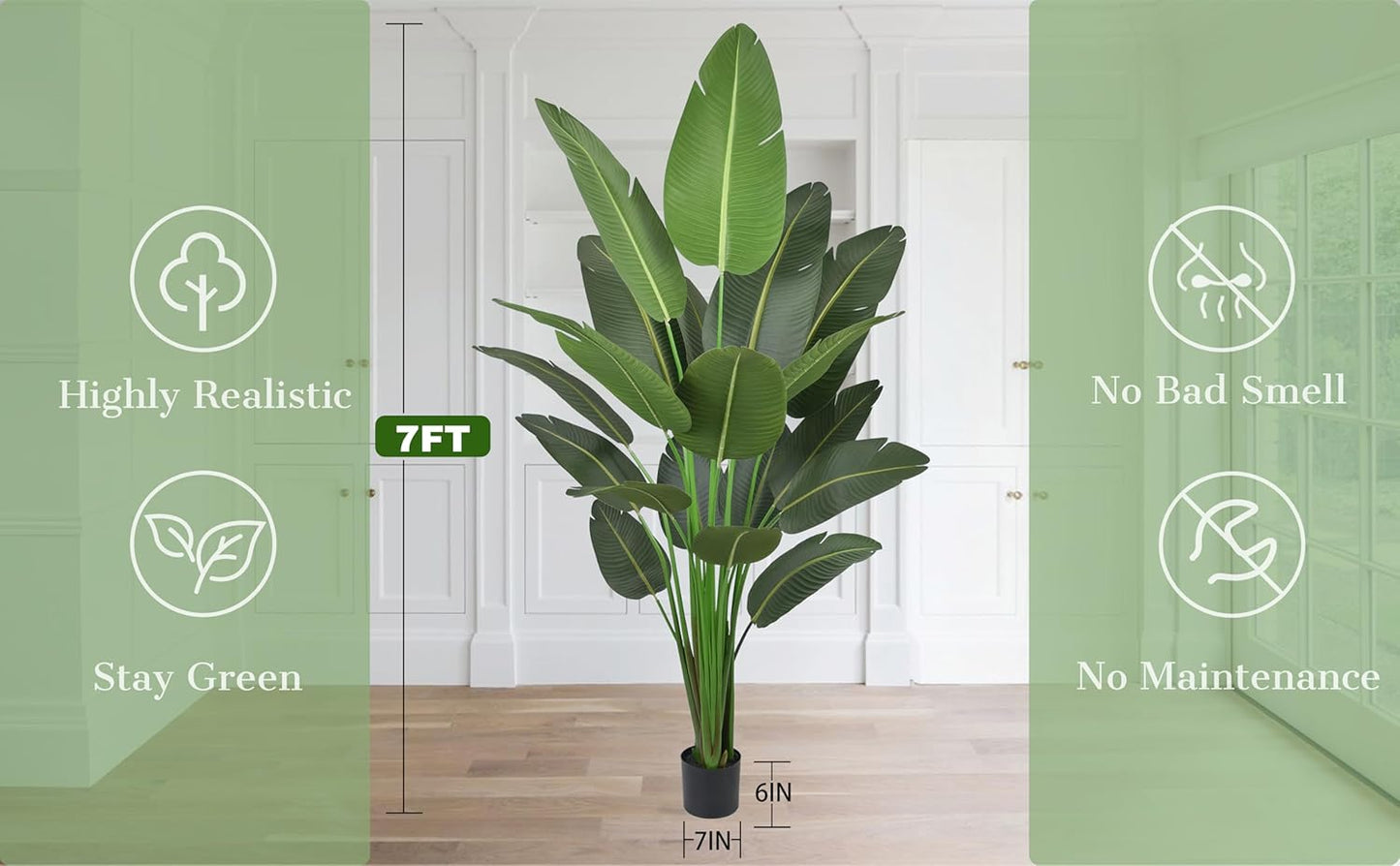 Artificial Bird of Paradise Plant 7ft Tall Fake Silk Banana Leaf Tropical Trees with 19 Leaves Faux Floor Plant for Home Decor Indoor, 82 Inch