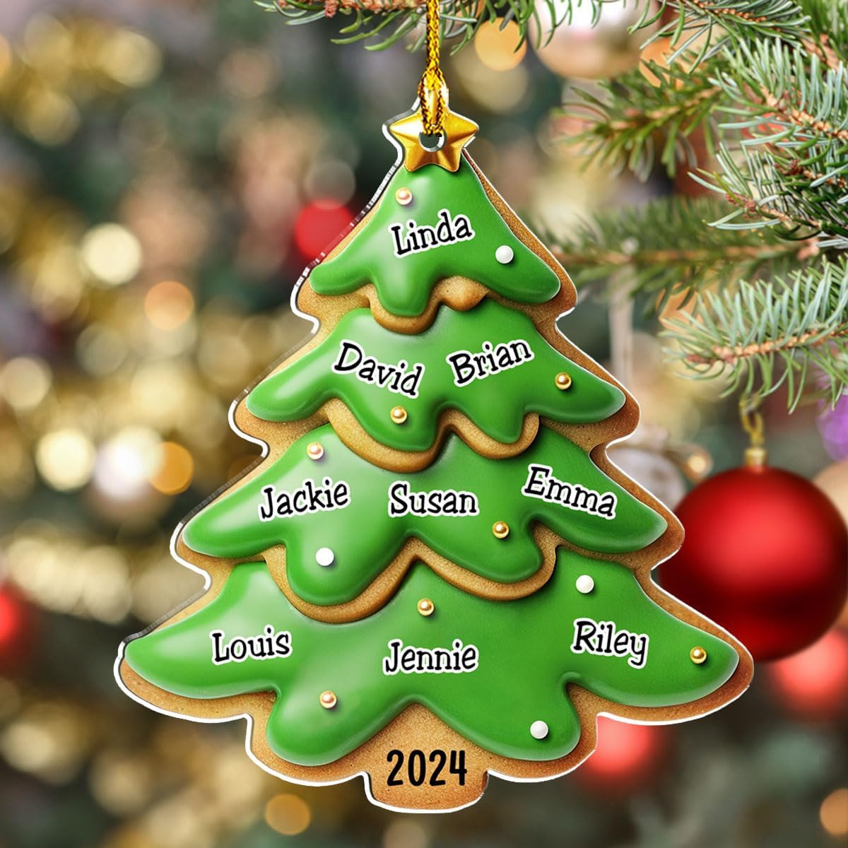 Personalized Family Christmas Acrylic Ornament 2024 - Custom Name Charms Family Members up to 10 People and Pets, Paw Charm Ornament Gifts for Family Tree Decoration (A05, 9 Names)