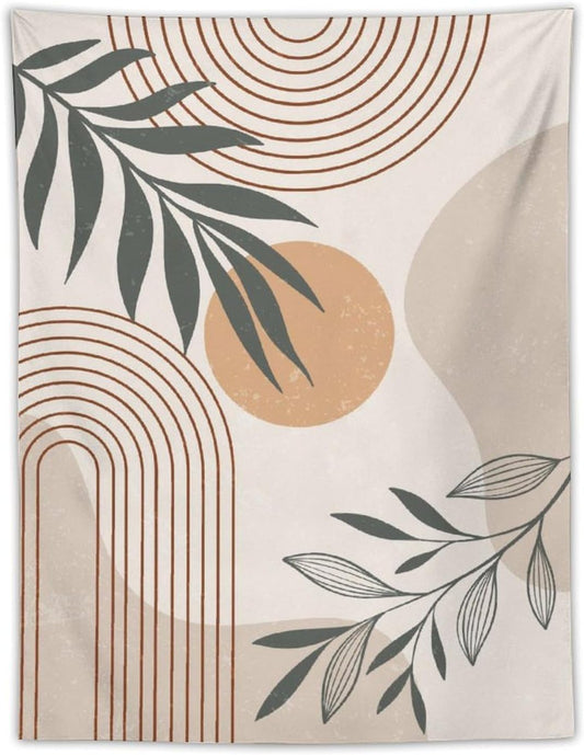Abstract Boho Tapestry, Mid Century Tropical Tree Leaves Modern Geometric Arch Bohemian Botanical Tapestry, Home Aesthetic Wall Hanging Art Decor for Living Room Bedroom Dormitory 40x60 Inch
