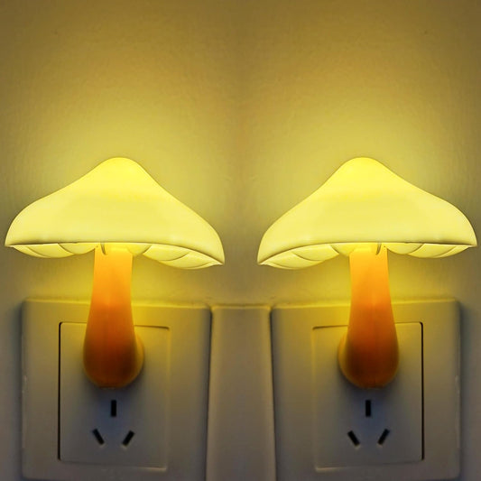 AUSAYE 2 Pack Sensor LED Night Light Plug in NightLight Energy Saving Wall Lamp Mushroom Night Lights for Bedroom, Bathroom,Toilet,Hallway,Kitchen,Kids,Adults Warm White