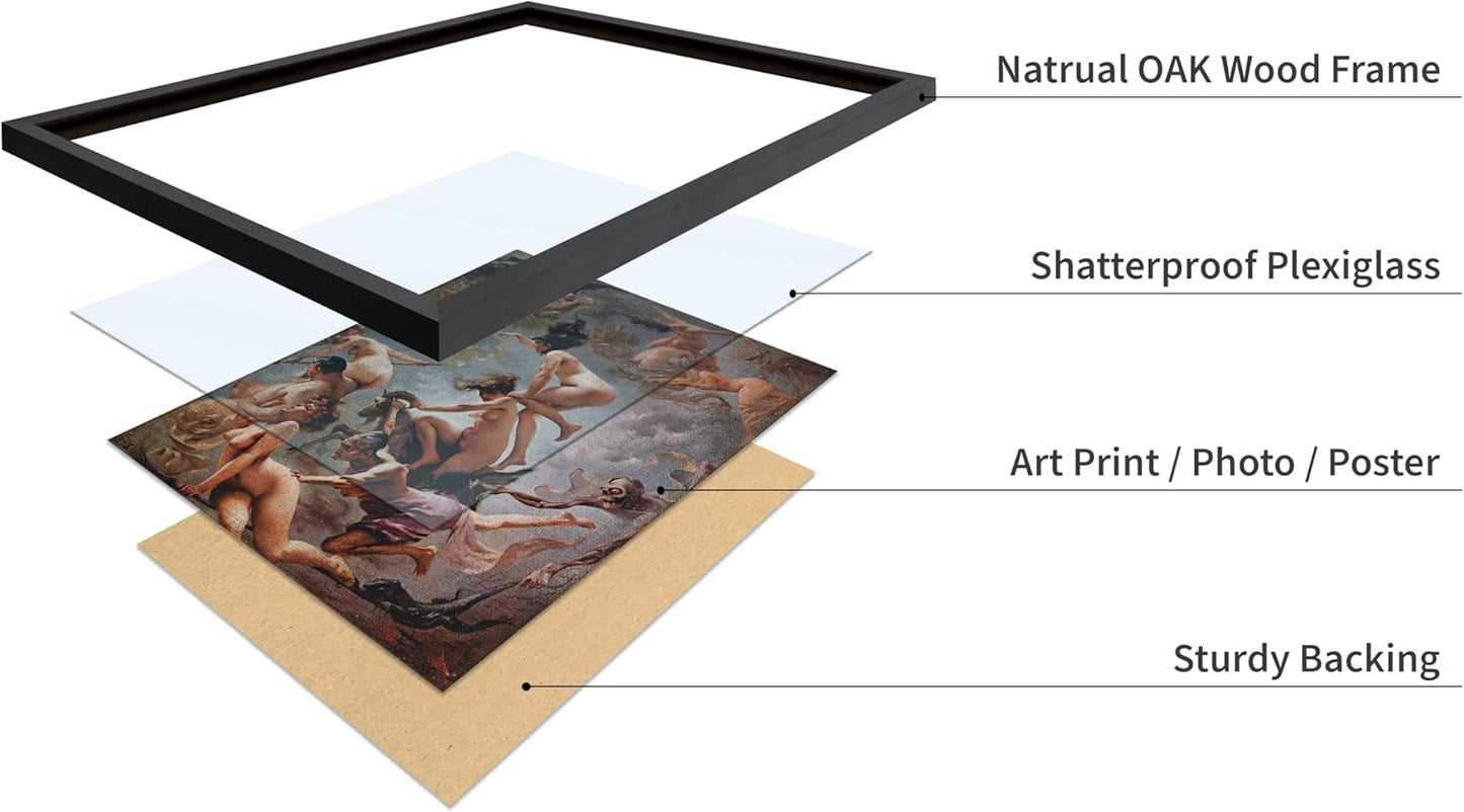 Poster Master Vintage Luis Ricardo Falero Poster - Retro Occult Print - Gift for Gothic, Horror Fan - Witches Going to their Sabbath, Pagan - Wall Decor for Bedroom, Dorm, 8x10 Black Framed