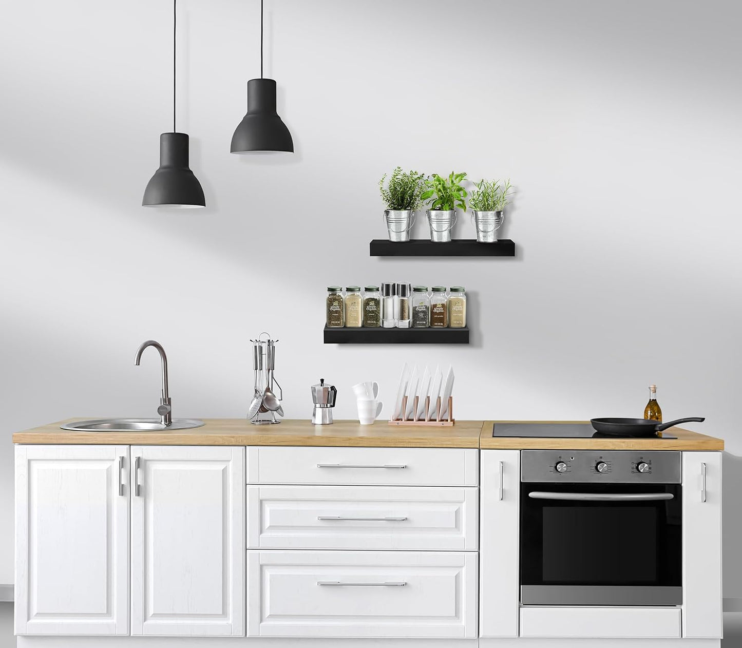 Sorbus Floating Shelves for Wall, Bathroom Shelves Wall Mounted for Kitchen, Bedroom, Bathroom Storage Over Toilet, Hanging Book Shelf for Wall Home Decor Living Room (Black, 2 Pack)