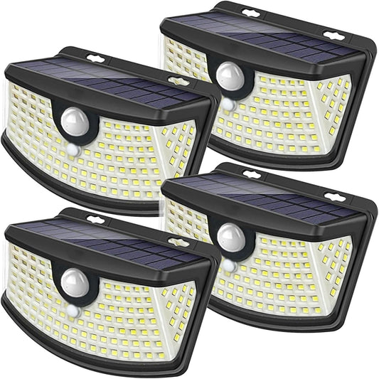Aootek New Solar Motion Sensor Lights 120 LEDs with Lights Reflector,270° Wide Angle, IP65 Waterproof, Step Lights for Front Door, Yard, Garage, Deck (Front Button 4-Pack)