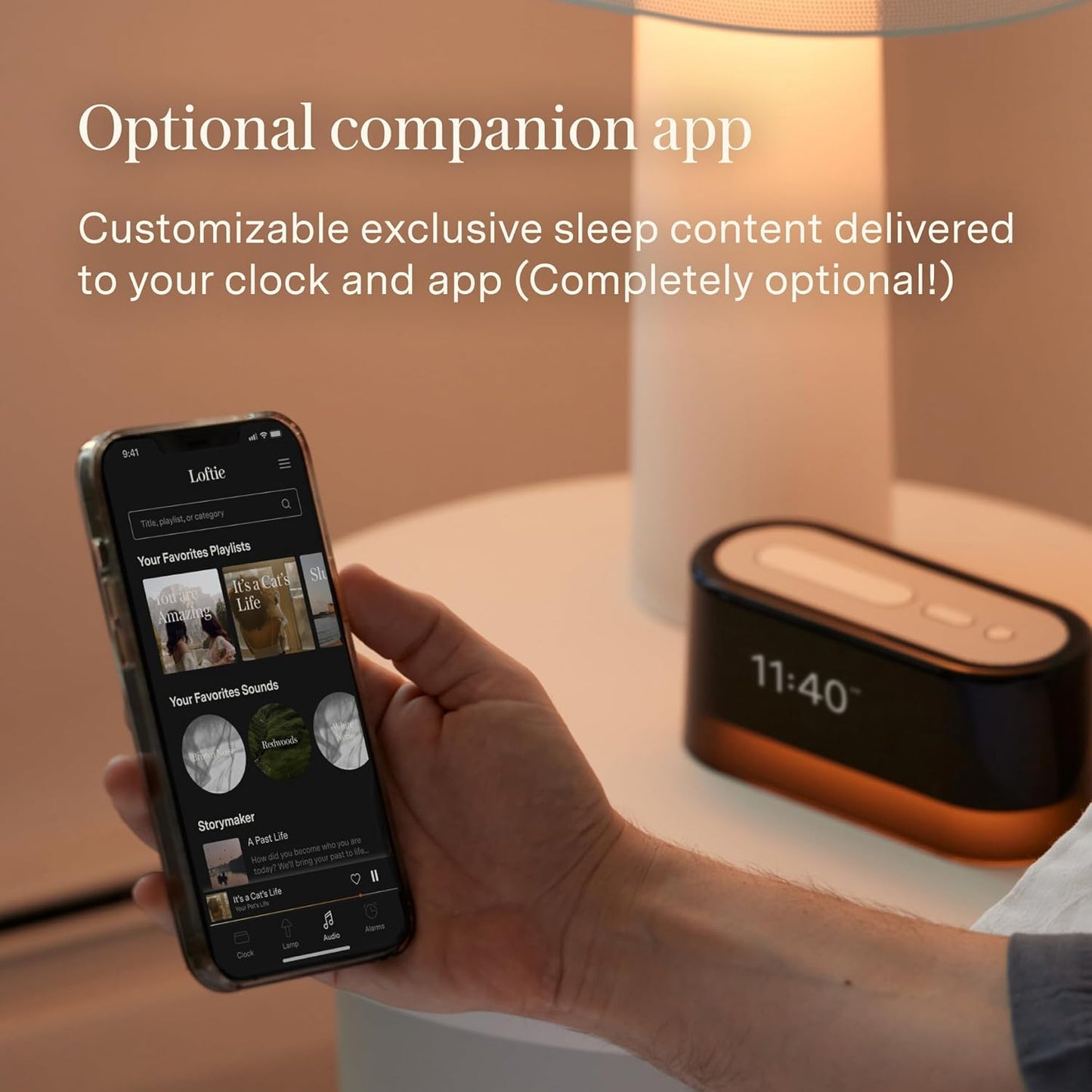 Loftie Alarm Clock with Sound Machine – Smart Alarm Clock with Light, White Noise, Bluetooth Speaker, Night Light Sound Machine, 100+ Sounds, Blackout Mode, No WiFi Mode, Optional Subscription - Steel