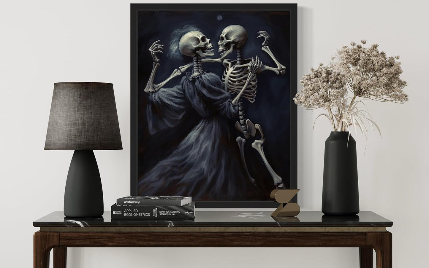 Dancing Skeleton Poster Art Print, Halloween Scary Vintage Wall Art Academia Spooky Painting Decoration for Horror Prints, Gothic Posters Bedroom Decor 89 (Dancing Skeleton, 16 x 20 inches, Black Frame)