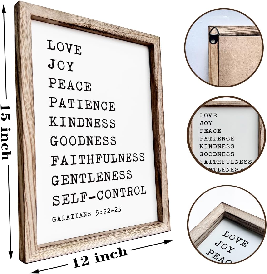 Christian Wall Decors, Positive Home Decors for Living Room, Galatians 5:22-23 Signs Decor, Scripture Decor Art, Framed Wall Plaque Sign 15 * 11.5 inches, Love Joy Peace Sign