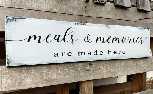 Farmhouse Kitchen Wall Decor,Meals and Memories are Made Here Sign, Rustic Wood Kitchen Signs Dinning Room Wall Decor (Meal) 4x16 Inch