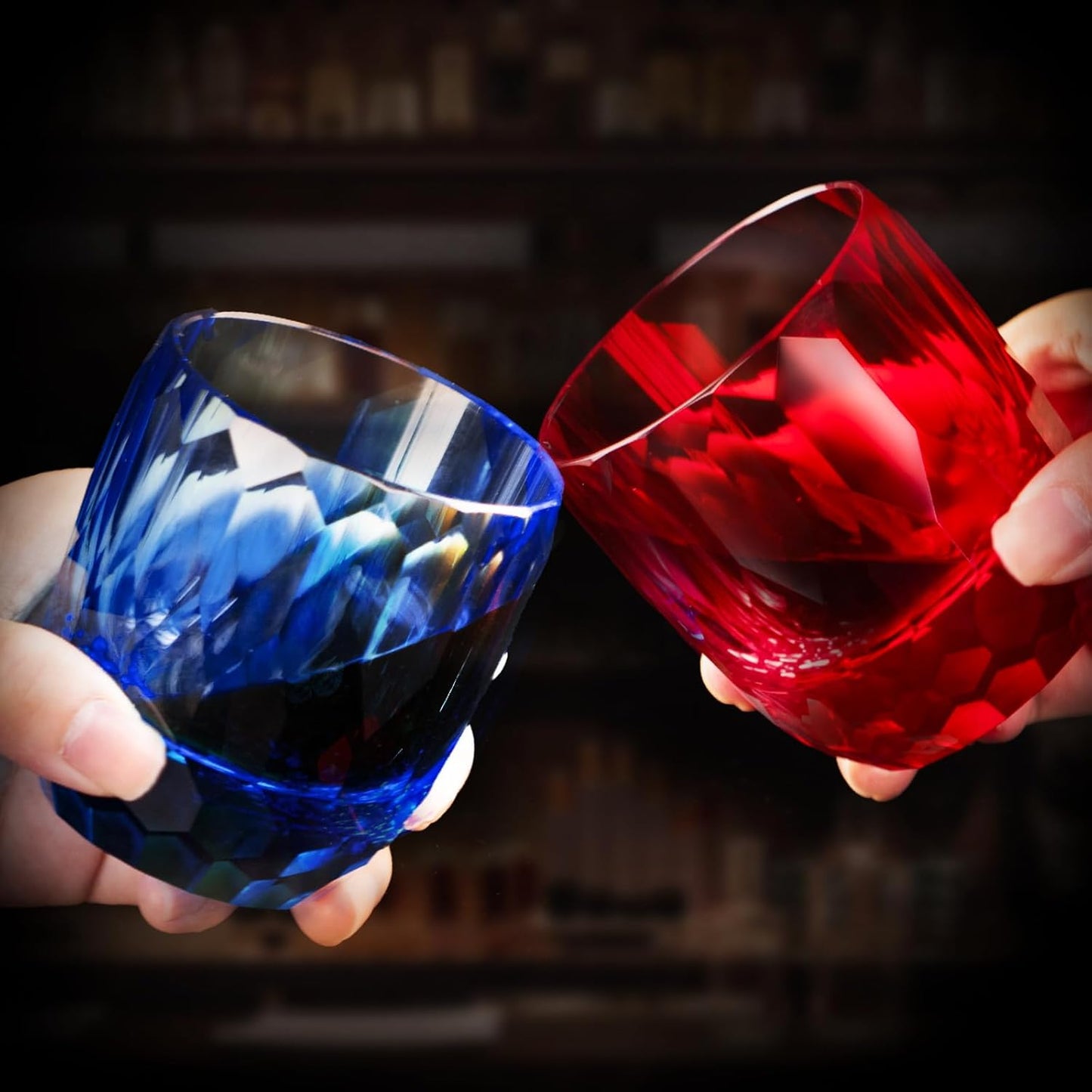 KAMMAK Crystal Whiskey Glasses Set of 2, 7oz Old Fashioned Glasses Stemless, Hand Blown Colored Cocktail Glasses, Engagement Gifts for Couples, Women, Men