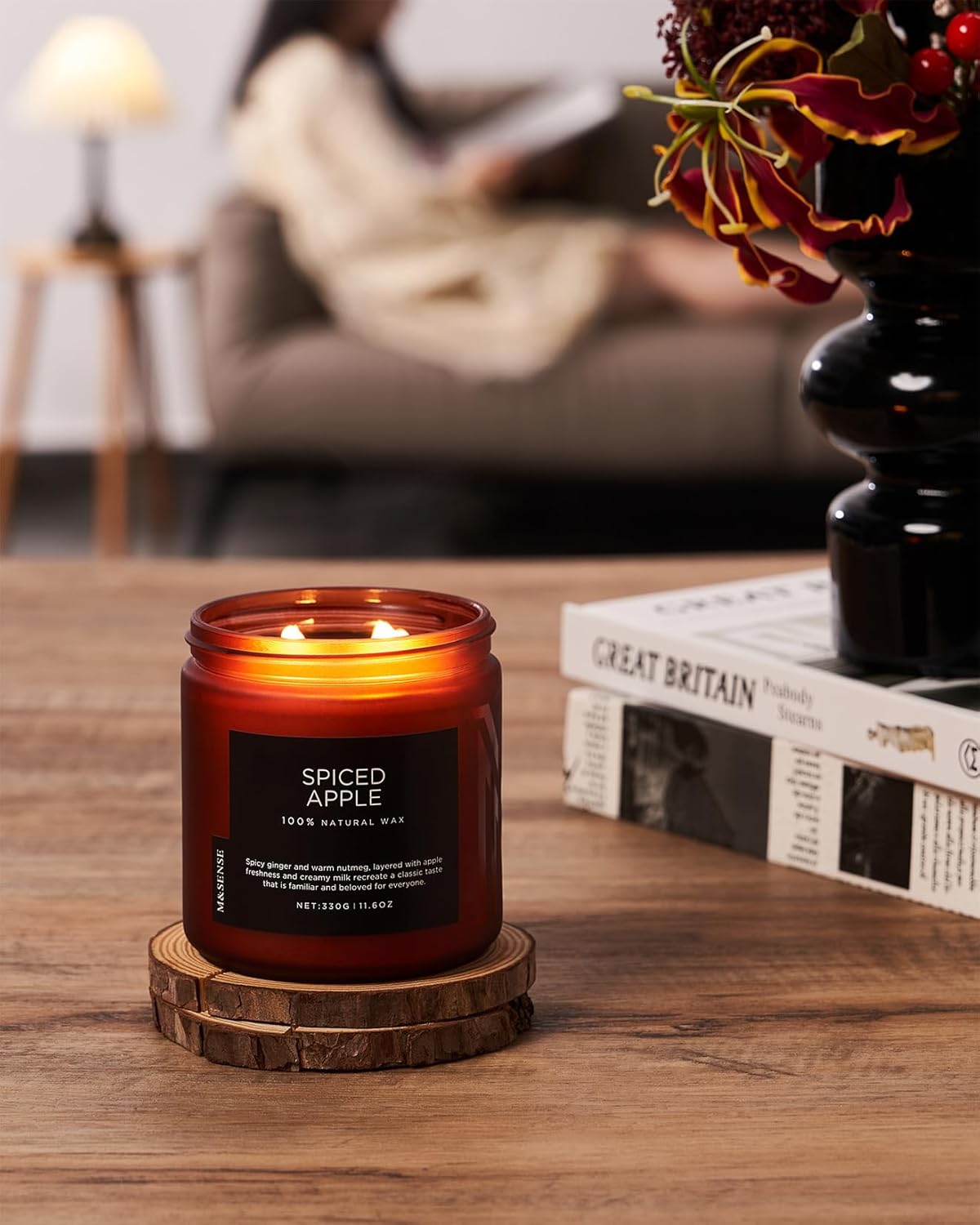 M&SENSE Spiced Apple 2 Wick Fall Scented Candle, 11.6oz Natural Soy Wax Candle for Autumn Decor, Up to 70 Hours Burn Time, Strong Fall Scented Candle Gift for Christmas Holiday Celebration