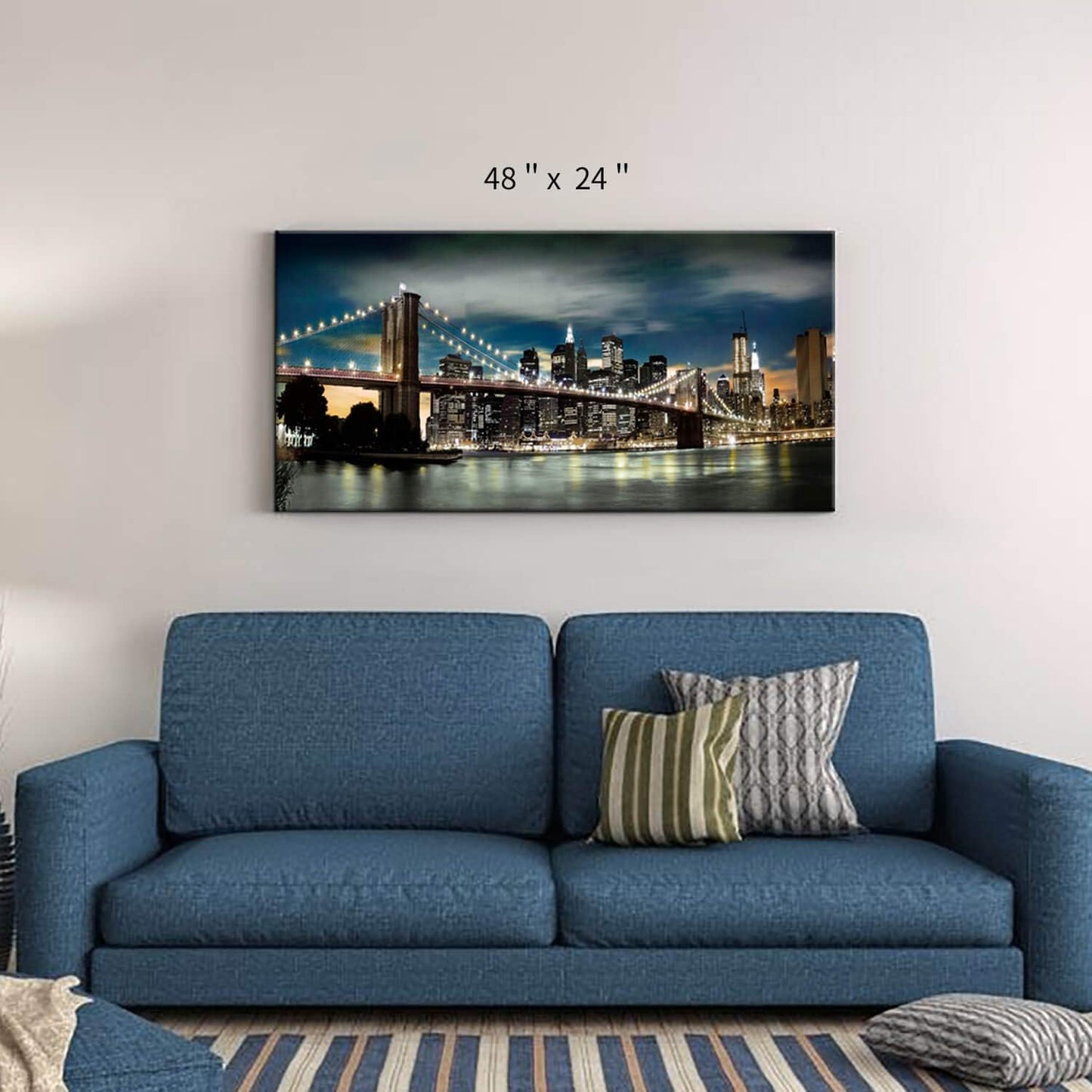 Brooklyn Bridge Canvas Wall Art: Skylines Lights & Reflections in New York Artwork for Decor