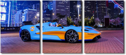 Sports Car and City Landscape Wall Art Painting on Canvas Supercar Speed Car Bedroom Wall Art Modern Home Decor House Decorations for Living Room Bathroom Pictures Stretched on Wooden Frame 36"Wx16"H