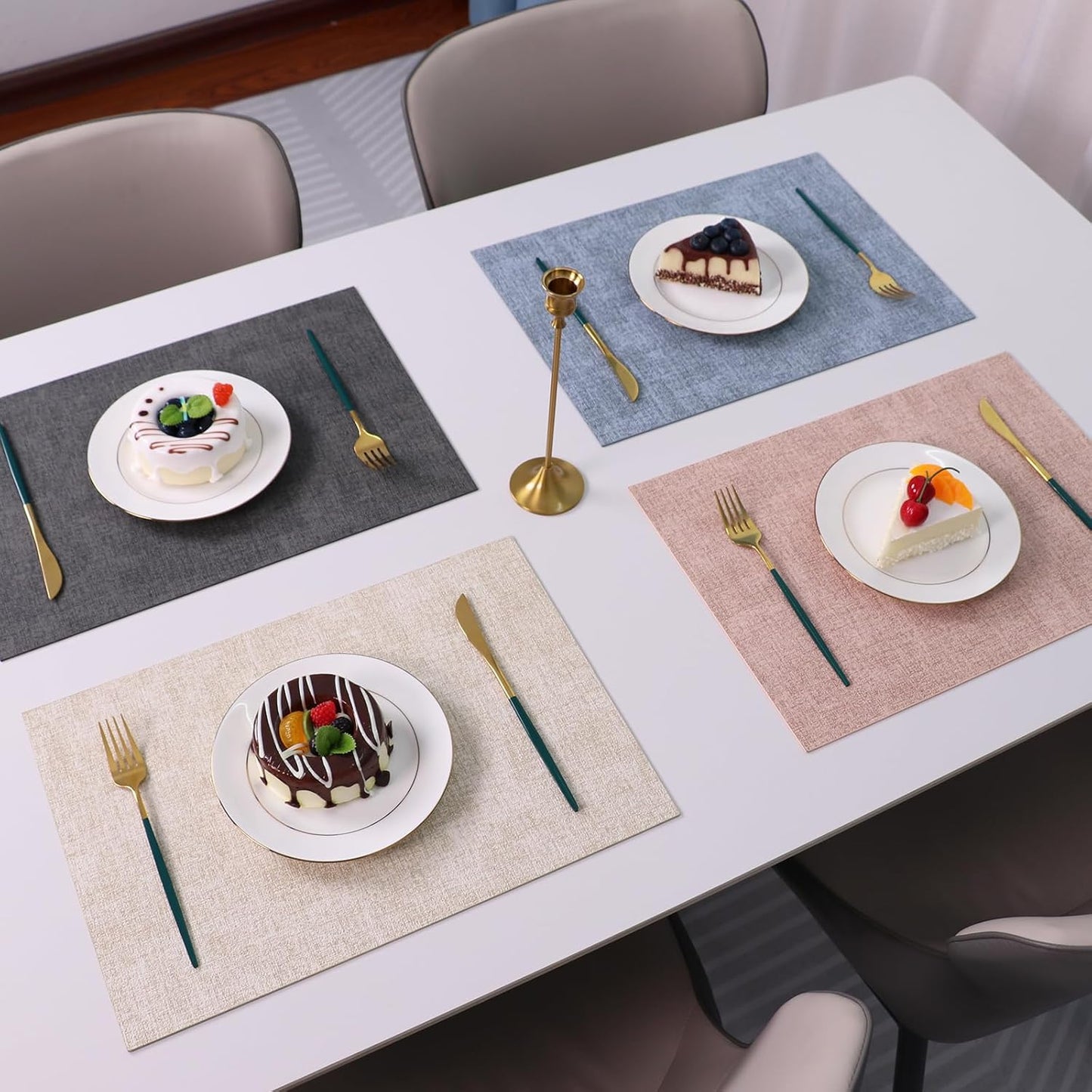 Placemats Set of 8 Washable Heat Resistant Place Mats PVC Woven Dining Table Mat Blue 8pcs