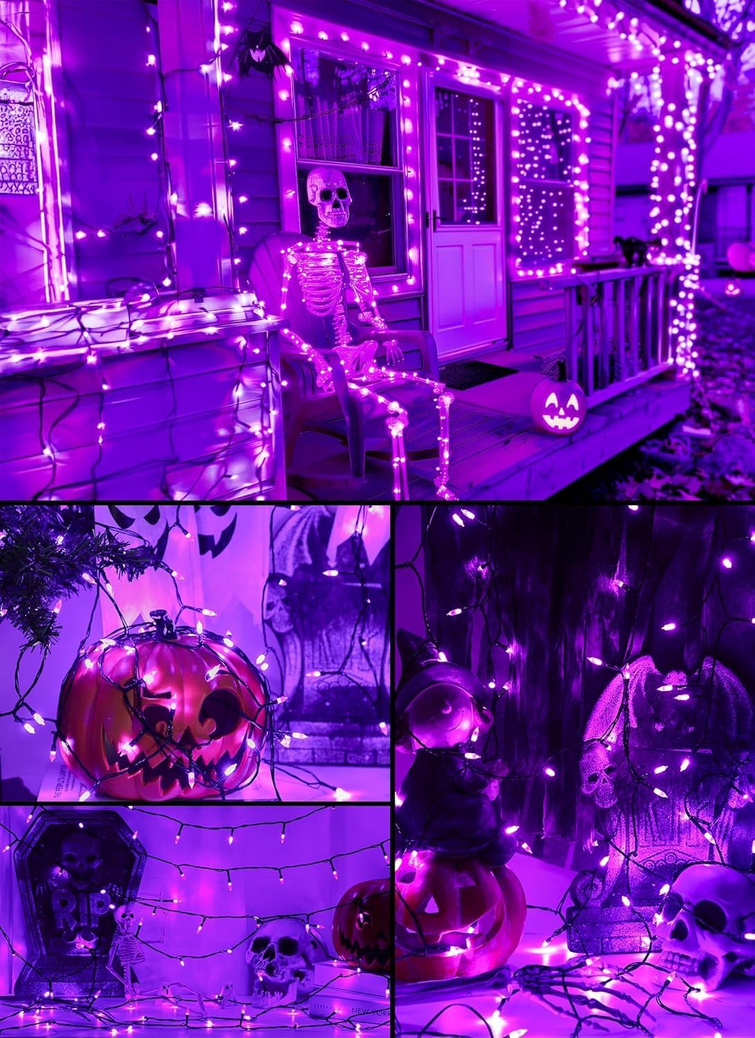 Battery Operated Halloween Indoor String Lights, 8 ft 20 LED Purple Mini Cluster Tree Lights with Timer, Indoor Outdoor Patio Garland Window Decor for Party Christmas Halloween Decorations
