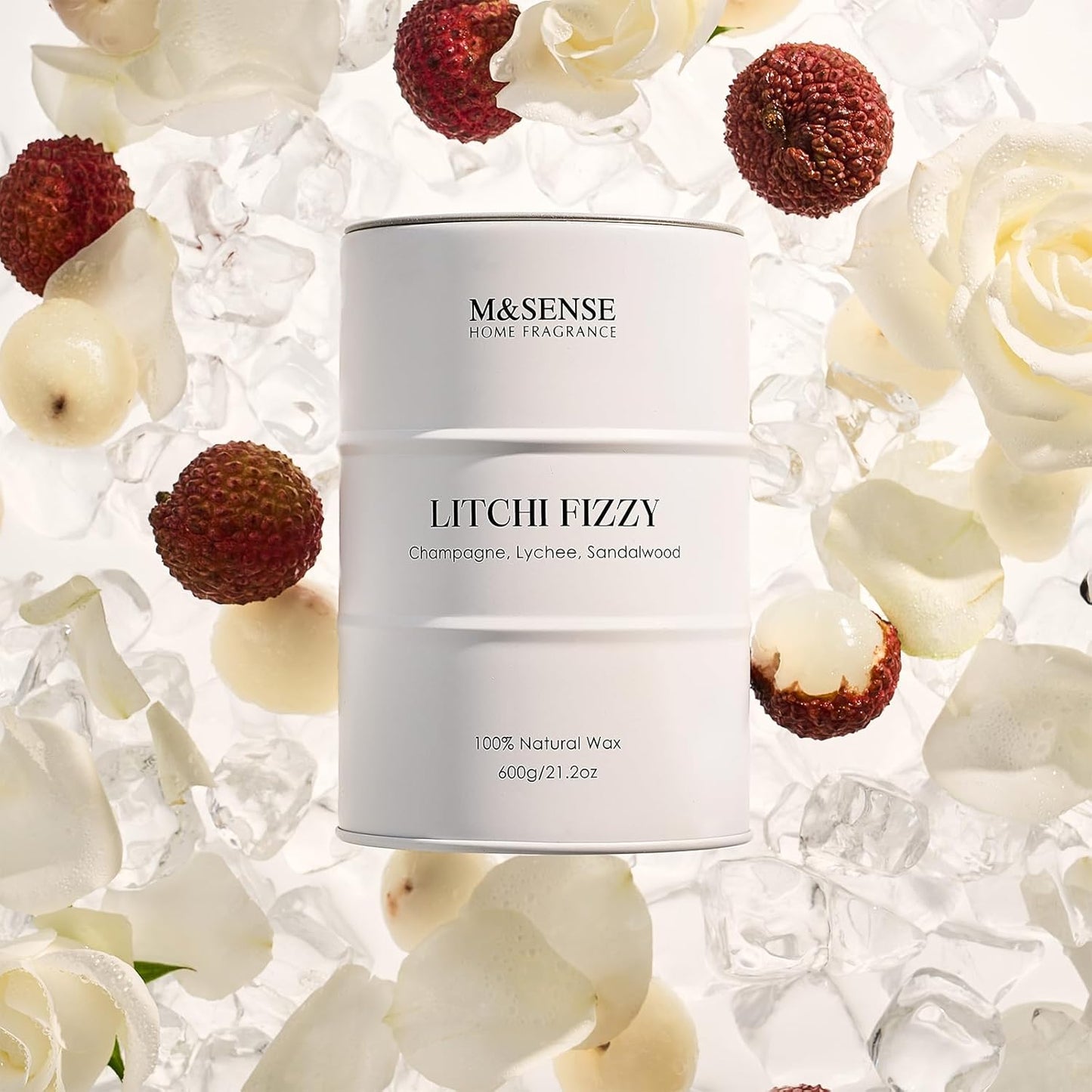 M&SENSE Large Soy Candles Litchi Fizzy Scented 21.2oz 120 Hour Long Lasting Natural Wax Non Toxic, Summer Candle Cozy Home Decor, Relaxing Aromatherapy Gifts for Women Mom Girlfriend