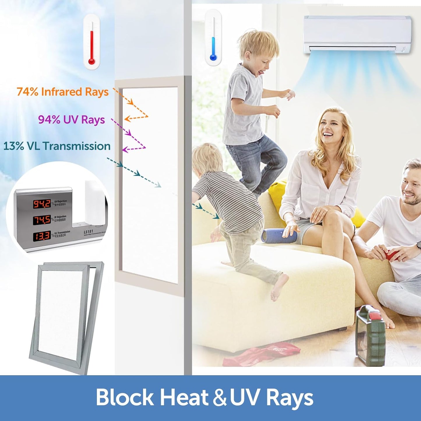 HIDBEA Frosted Window Privacy Film - Non Adhesive Static Cling Glass Stickers Sun UV Blocking Heat Control Door Covering Decals for Home Office, Frosted White, 11.8 x 78.7 Inch