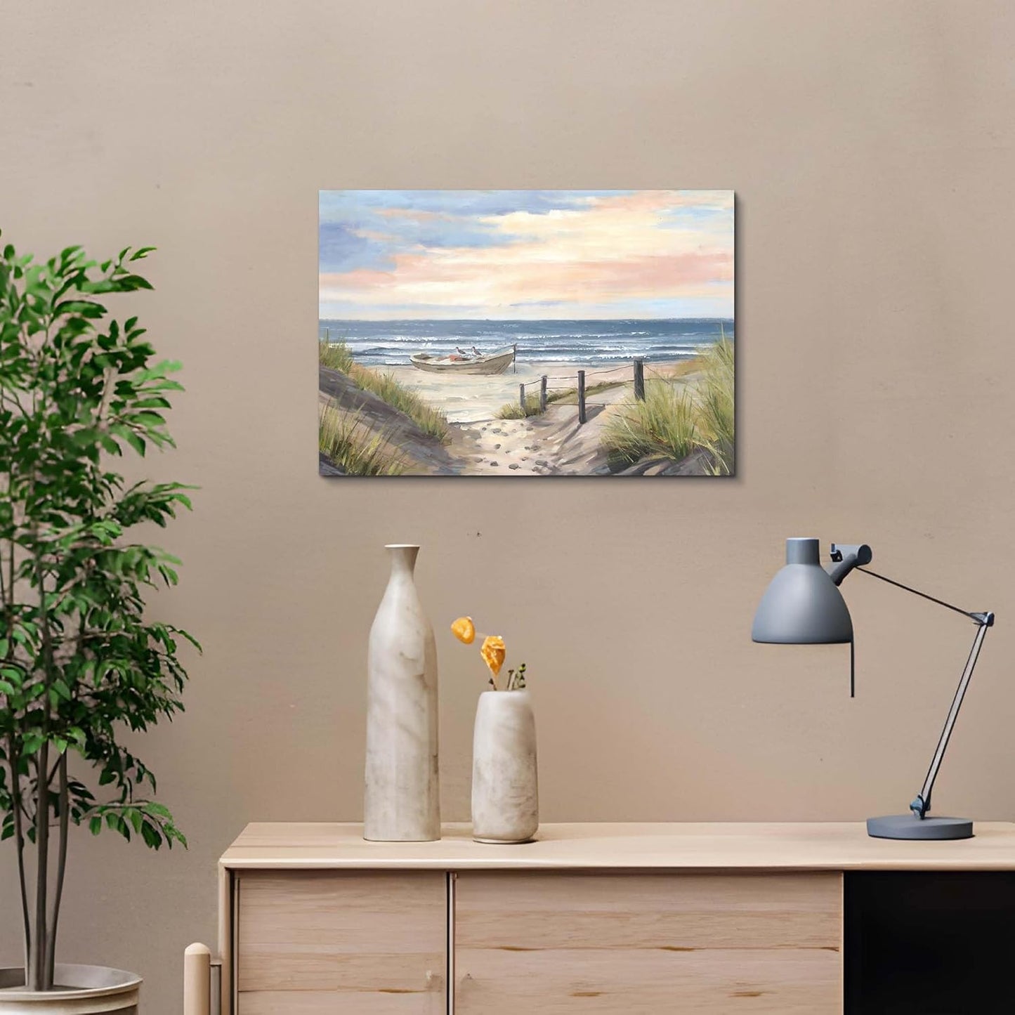 cozy country Ocean Wall Art 16"x11" - Coastal Pictures Beach Canvas Decor - Seashore Artwork Seascape Painting for Bathroom, Bedroom, Sea House