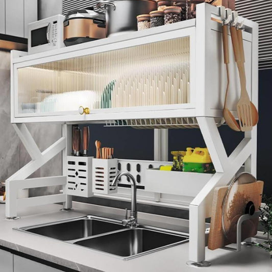 Kitchen sink rack dishwashing sink countertop dustproof cupboard storage multifunctional tableware storage drain rack double layer,KeepKitchen Sink Shlef Organized Space-Saving(White,75cm/29.5in)