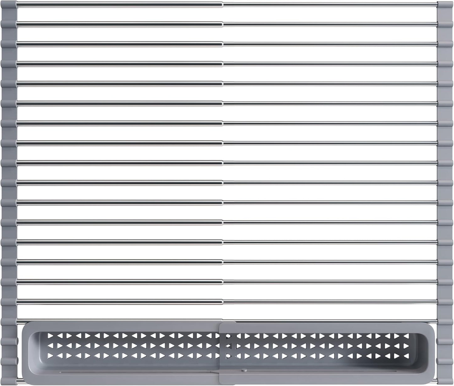 Over The Sink Dish Drying Rack for Kitchen, Expandable (12.8"-23.8" D x 15.5" W) Roll Up Dish Drainer with The Function of Fordable, Rust Proof, Large Sink Cover with Removable Utensil Holder