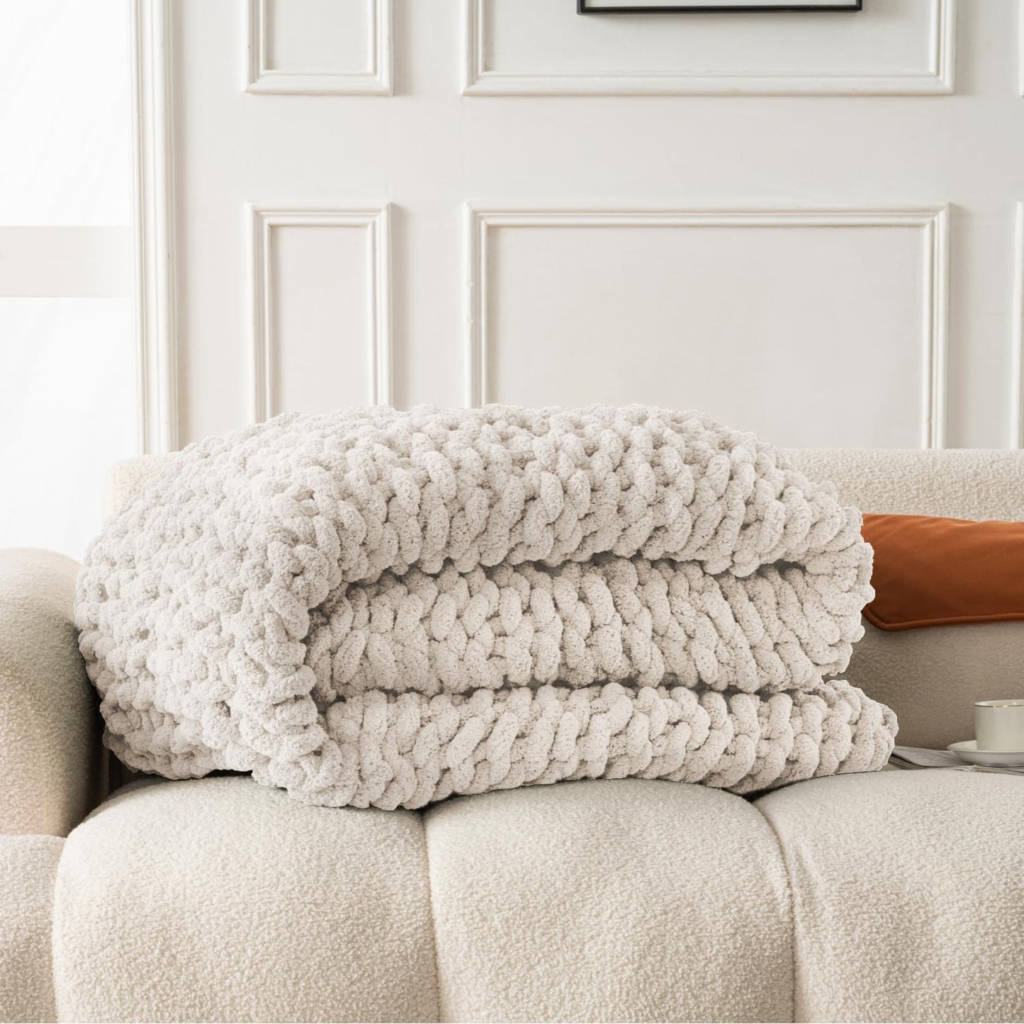 Ultra Soft Chunky Knit Blanket Throw -50x70 Hand Knitted Warm Chenille Throw Blanket, Home Decor Soft Thick Yarn Cable Knit Blanket Breathable Fleece Banket Christmas for Couch Bed Sofa Best GIF