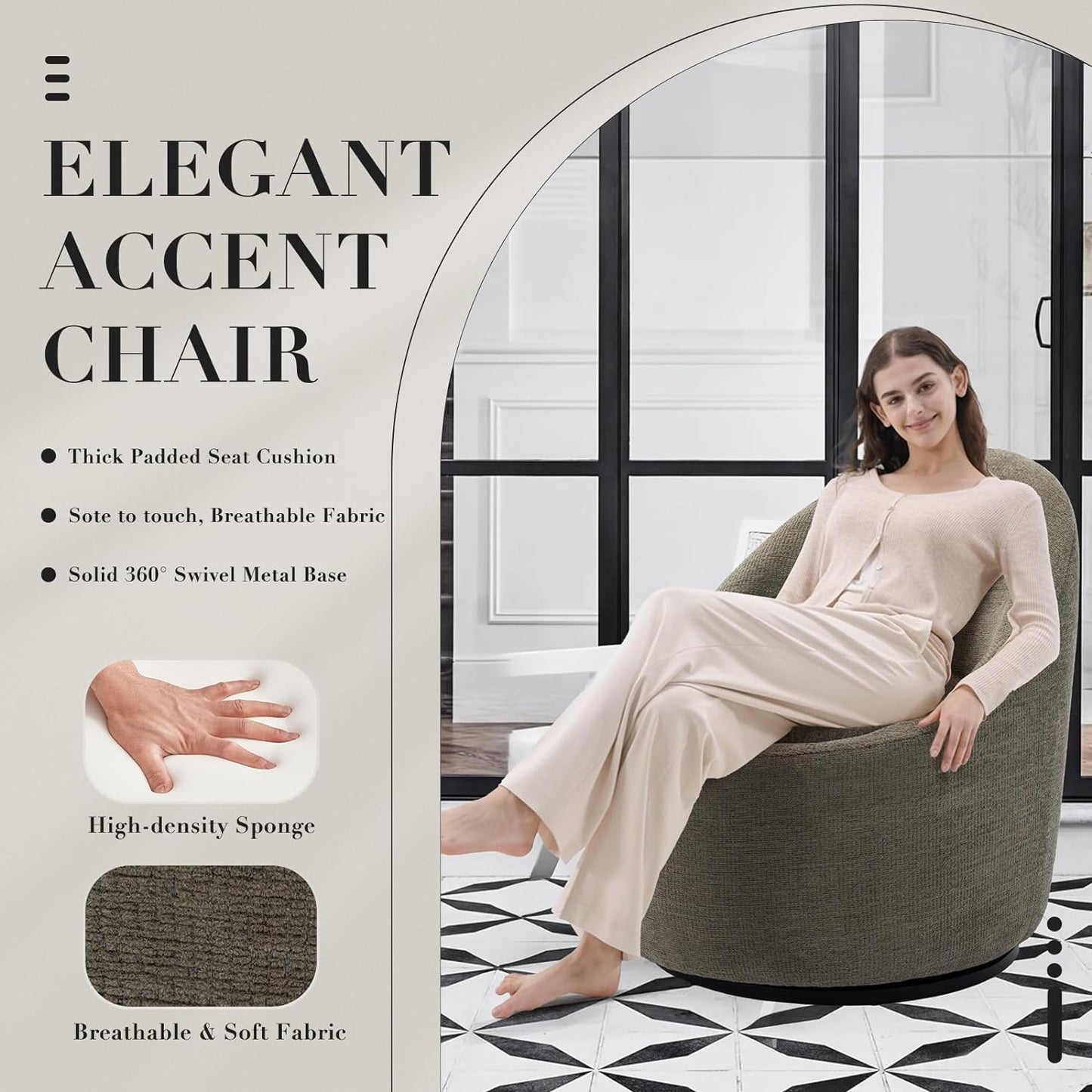 COLAMY Swivel Accent Chair, 360° Swivel Chair with Hidden Storage, Modern Small Barrel Swivel Armchair for Living Room/Bedroom, Green